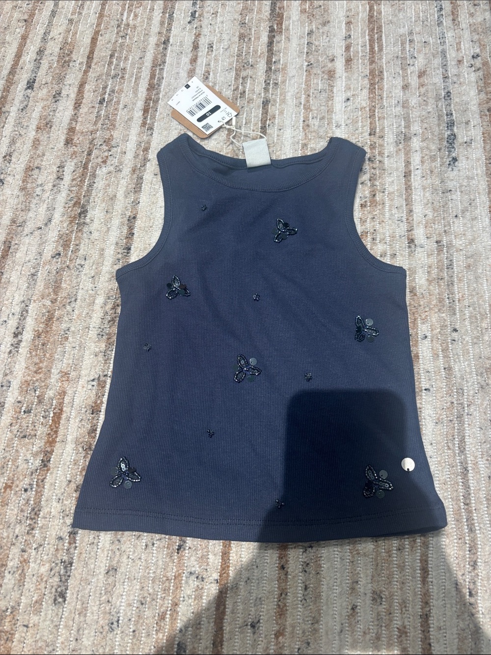 NWT Girls Navy Sequin Butterfly Tank Top - Unbranded